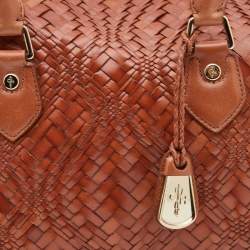 Pre Owned Cole Haan Tan Woven Leather Boston Bag