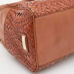 Pre Owned Cole Haan Tan Woven Leather Boston Bag