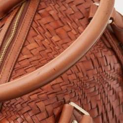 Pre Owned Cole Haan Tan Woven Leather Boston Bag