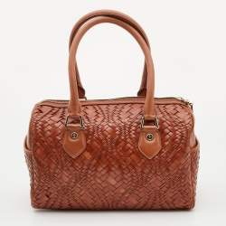 Pre Owned Cole Haan Tan Woven Leather Boston Bag