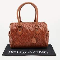 Pre Owned Cole Haan Tan Woven Leather Boston Bag