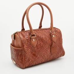 Pre Owned Cole Haan Tan Woven Leather Boston Bag