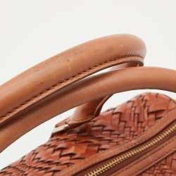 Pre Owned Cole Haan Tan Woven Leather Boston Bag