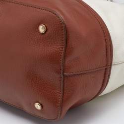 Pre Owned Cole Haan White/Brown Leather Reiley Tassel Tote
