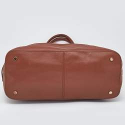 Pre Owned Cole Haan White/Brown Leather Reiley Tassel Tote