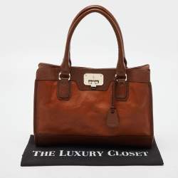 Pre Owned Cole Haan Brown Leather Vintage Valise Novelty Kendra Tote