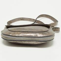 Cole Haan Metallic Grey Leather Flap Zip Round Crossbody Bag