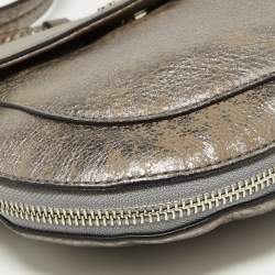 Cole Haan Metallic Grey Leather Flap Zip Round Crossbody Bag