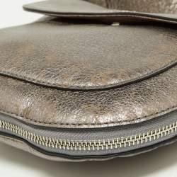 Cole Haan Metallic Grey Leather Flap Zip Round Crossbody Bag