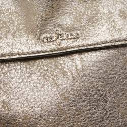 Cole Haan Metallic Grey Leather Flap Zip Round Crossbody Bag