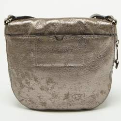 Cole Haan Metallic Grey Leather Flap Zip Round Crossbody Bag