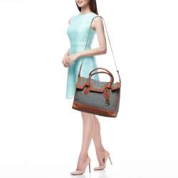 Cole Haan Blue/Tan Denim and Leather Flap Brooke Tote 