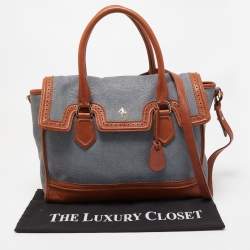 Cole Haan Blue/Tan Denim and Leather Flap Brooke Tote 