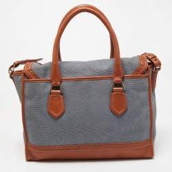 Cole Haan Blue/Tan Denim and Leather Flap Brooke Tote 