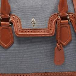 Cole Haan Blue/Tan Denim and Leather Flap Brooke Tote 