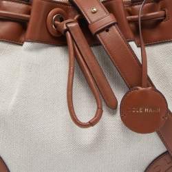 Cole Haan Beige/Tan Canvas and Leather Drawstring Bag