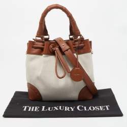 Cole Haan Beige/Tan Canvas and Leather Drawstring Bag