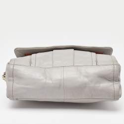 Pre Owned Cole Haan Grey Pleated Leather Flap Chain Bag