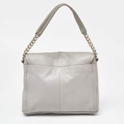 Pre Owned Cole Haan Grey Pleated Leather Flap Chain Bag