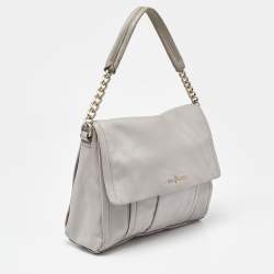 Pre Owned Cole Haan Grey Pleated Leather Flap Chain Bag