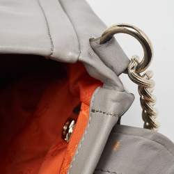 Pre Owned Cole Haan Grey Pleated Leather Flap Chain Bag