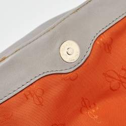 Pre Owned Cole Haan Grey Pleated Leather Flap Chain Bag