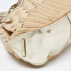 Cole Haan Beige/Gold Woven Canvas and Leather Satchel