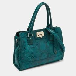 Cole Haan Green Snakeskin Embossed Leather Tote 