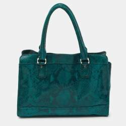 Cole Haan Green Snakeskin Embossed Leather Tote 