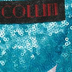 Collini Blue Sequin Draped Long Sleeve Mini Dress S