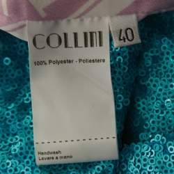 Collini Blue Sequin Draped Long Sleeve Mini Dress S