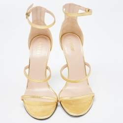 Collini Gold Leather And Glitter Spike Embellished Ankle Strap Sandal Size 39