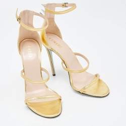 Collini Gold Leather And Glitter Spike Embellished Ankle Strap Sandal Size 39