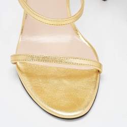Collini Gold Leather And Glitter Spike Embellished Ankle Strap Sandal Size 39