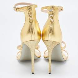 Collini Gold Leather And Glitter Spike Embellished Ankle Strap Sandal Size 39