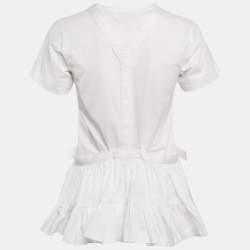 Pre Owned Comme des Garcons White Cotton and Cotton Knit Belt Detail Ruffled Top M