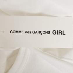 Pre Owned Comme des Garcons White Cotton and Cotton Knit Belt Detail Ruffled Top M
