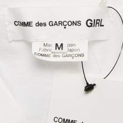Pre Owned Comme des Garcons White Cotton and Cotton Knit Belt Detail Ruffled Top M