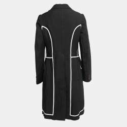 Pre Owned Comme des Garçons Black Synthetic Contrast Trimmed Mid-Length Coat M
