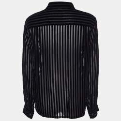 Pre Owned Comme des Garçons Black Striped Velour & Smocked Hem Shirt L