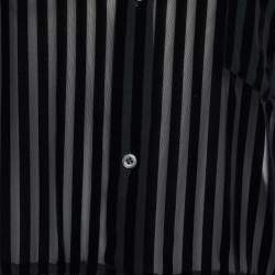 Pre Owned Comme des Garçons Black Striped Velour & Smocked Hem Shirt L