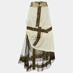 Comme des Garçons Cream Cotton & Military Printed Trim Detail Midi Skirt M