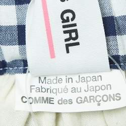 Comme des Garcons Navy Blue Checked Cotton Drawstring Midi Skirt M