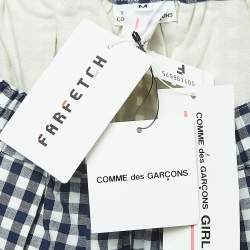 Comme des Garcons Navy Blue Checked Cotton Drawstring Midi Skirt M