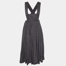 Comme Des Garçons Black Patterned Rexcell Pleated Midi Dress S