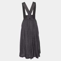 Comme Des Garçons Black Patterned Rexcell Pleated Midi Dress S