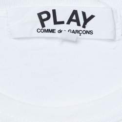 Comme Des Garcons Play White Logo Print Cotton Crew Neck T-Shirt L
