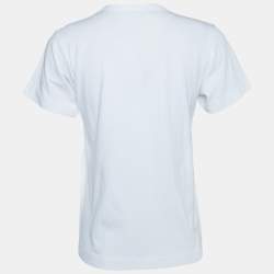 Comme Des Garcons Play White Logo Print Cotton Crew Neck T-Shirt L
