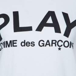 Comme Des Garcons Play White Logo Print Cotton Crew Neck T-Shirt L