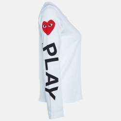 Pre Owned Comme des Garcons Play White Logo Print Cotton Long Sleeve T-Shirt M